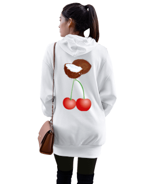 meyve Kadın Uzun Hoodie Kapüşonlu Sweatshirt - Thumbnail