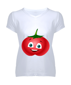 Tisho - meyve sebze tasarımlı Kadın V Yaka Tişört