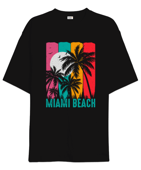Tisho - Miami beach-Miami sahili Oversize Unisex Tişört