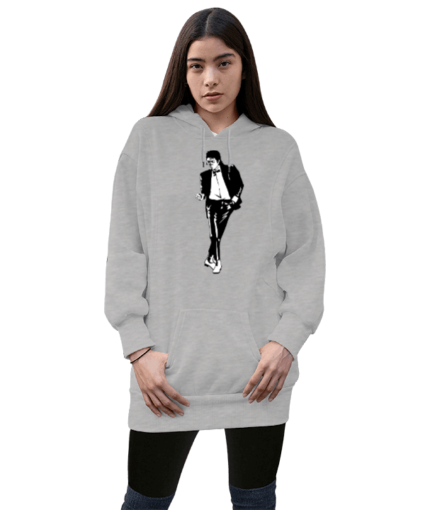 Tisho - michael jackson Kadın Uzun Hoodie Kapüşonlu Sweatshirt