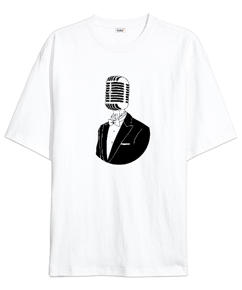 Tisho - Mikrofon Kafa - Fantastik Beyaz Oversize Unisex Tişört