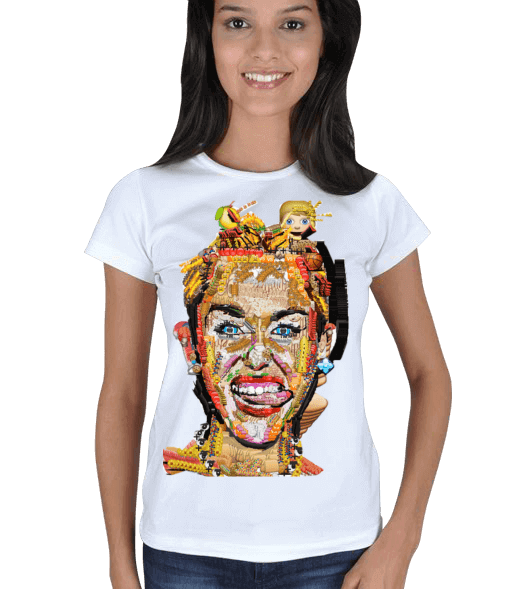 Tisho - Miley Cyrus Emoji Yüz Baskılı Tişört Kadın Tişört