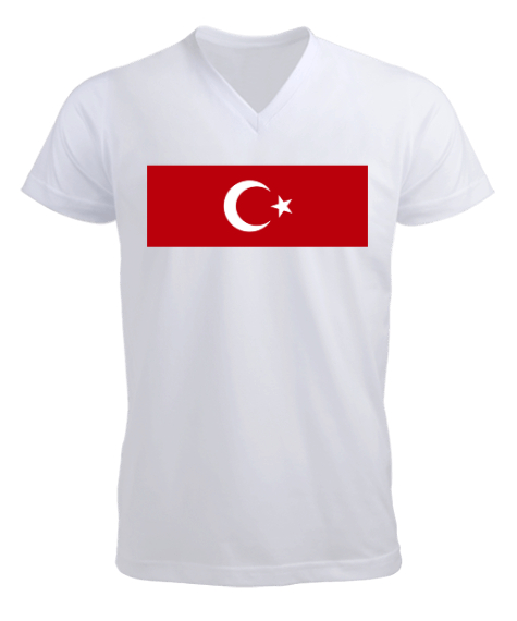 Tisho - Milli Forma Eski Versiyon - Türk Bayrağı Beyaz Erkek Kısa Kol V Yaka Tişört