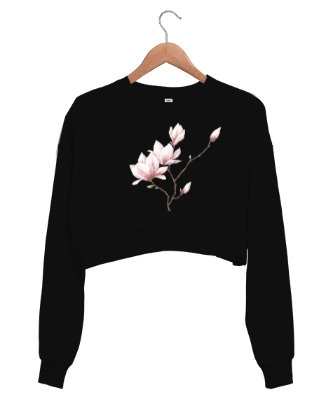 Tisho - Mimoza Çiçeği baskılı Kadın Crop Sweatshirt