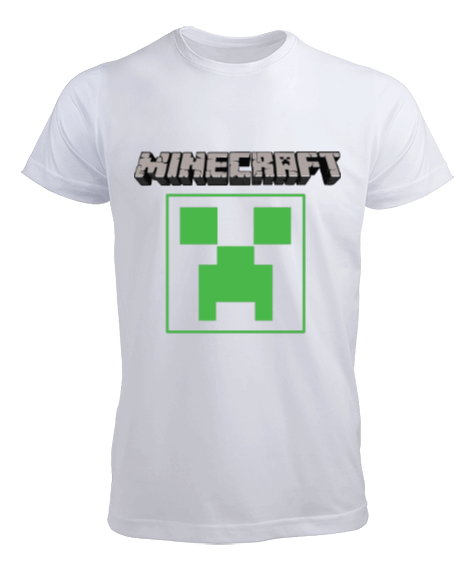 Tisho - Minecraft resimli Erkek Beyaz t-shirt Erkek Tişört