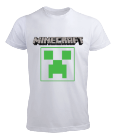 Tisho - Minecraft resimli Erkek Beyaz t-shirt Erkek Tişört