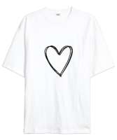 Minimal Kalp Beyaz Oversize Unisex Tişört - Tisho
