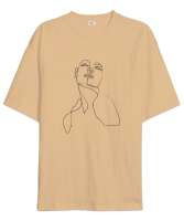 Minimal Kalp Camel Oversize Unisex Tişört - Tisho