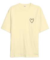 Minimal Kalp Krem Oversize Unisex Tişört - Tisho
