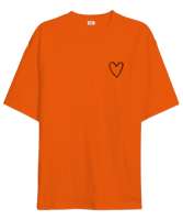 Minimal Kalp Turuncu Oversize Unisex Tişört - Tisho