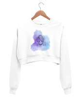 minimal modern çizgiler Beyaz Kadın Crop Sweatshirt - Tisho