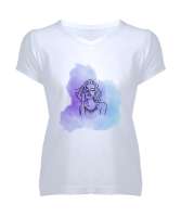 minimal modern çizgiler Beyaz Kadın V Yaka Tişört - Tisho