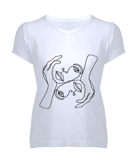 Tisho - minimalist desenli Kadın V Yaka Tişört