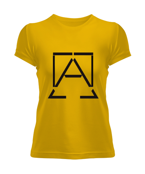 Tisho - Minimalist Siyah Geometrik Şekil Sarı Kadın Tişört