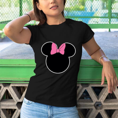 Tisho - Minnie Mouse Kadın Kısa Kol Tişört - Tekli Kombin (1)