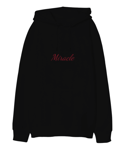Tisho - Miracle Yazılı Uzun Kadın Sweatshırt Oversize Unisex Kapüşonlu Sweatshirt