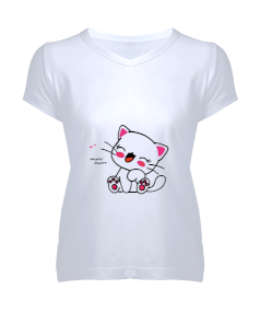 Tisho - mırr kedi Kadın V Yaka Tişört