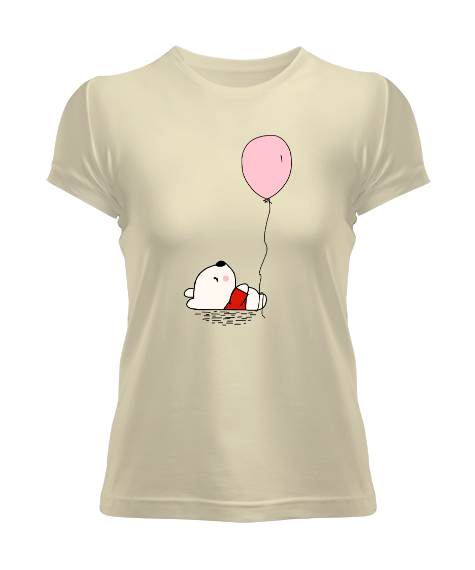 Tisho - Miskin Sevimli Balonlu Ayı Yavrusu Krem Kadın Tişört