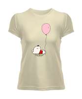 Miskin Sevimli Balonlu Ayı Yavrusu Krem Kadın Tişört - Tisho