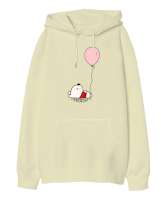 Miskin Sevimli Balonlu Ayı Yavrusu Krem Oversize Unisex Kapüşonlu Sweatshirt - Tisho