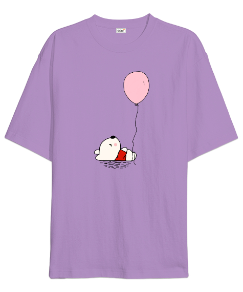 Tisho - Miskin Sevimli Balonlu Ayı Yavrusu Lila Oversize Unisex Tişört