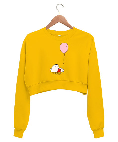 Tisho - Miskin Sevimli Balonlu Ayı Yavrusu Sarı Kadın Crop Sweatshirt