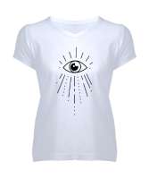 Mistik Göz - Nazar Beyaz Kadın V Yaka Tişört - Tisho