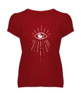 Mistik Göz - Nazar Kırmızı Kadın V Yaka Tişört - Tisho
