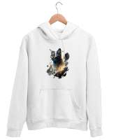 Mistik Kedi - Cat Beyaz Unisex Kapşonlu Sweatshirt - Tisho