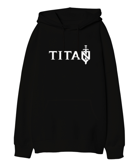Tisho - Mitoloji - Titan Siyah Oversize Unisex Kapüşonlu Sweatshirt