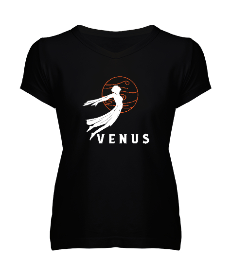 Tisho - Mitoloji - Venüs Siyah Kadın V Yaka Tişört
