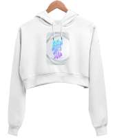 mitolojik heykel Beyaz Kadın Crop Hoodie Kapüşonlu Sweatshirt - Tisho