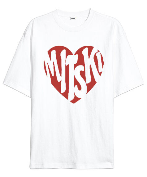 Tisho - Mitski Kırmızı Kalp Beyaz Oversize Unisex Tişört