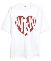 Mitski Kırmızı Kalp Beyaz Oversize Unisex Tişört - Tisho