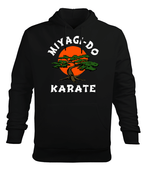 Tisho - Miyagi Do Karate Kid Baskılı Siyah Erkek Kapüşonlu Hoodie Sweatshirt