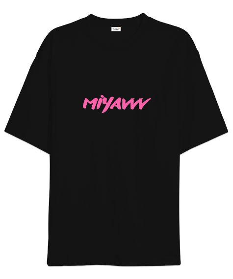 Tisho - Miyav Baskılı Siyah Oversize Unisex Tişört