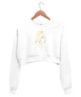 modern portre çizim Beyaz Kadın Crop Sweatshirt - Tisho