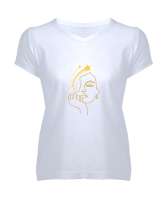 modern portre çizim Beyaz Kadın V Yaka Tişört - Tisho