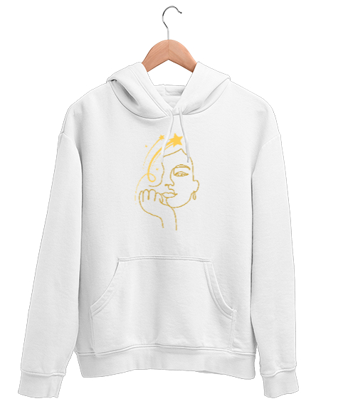 modern portre çizim Beyaz Unisex Kapşonlu Sweatshirt - Tisho