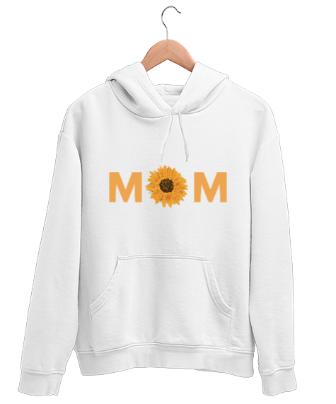 Tisho - Mom Yazılı Beyaz Unisex Kapşonlu Sweatshirt