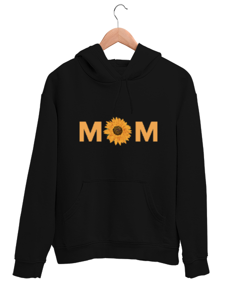 Tisho - Mom Yazılı Siyah Unisex Kapşonlu Sweatshirt