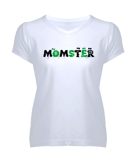 Tisho - Momster - Anne - Halloween Beyaz Kadın V Yaka Tişört