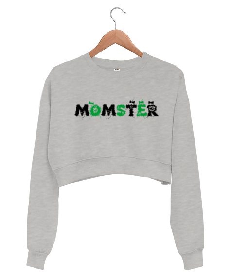 Tisho - Momster - Anne - Halloween Gri Kadın Crop Sweatshirt