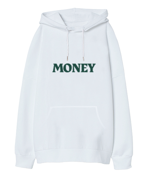 Tisho - Money Beyaz Oversize Unisex Kapüşonlu Sweatshirt
