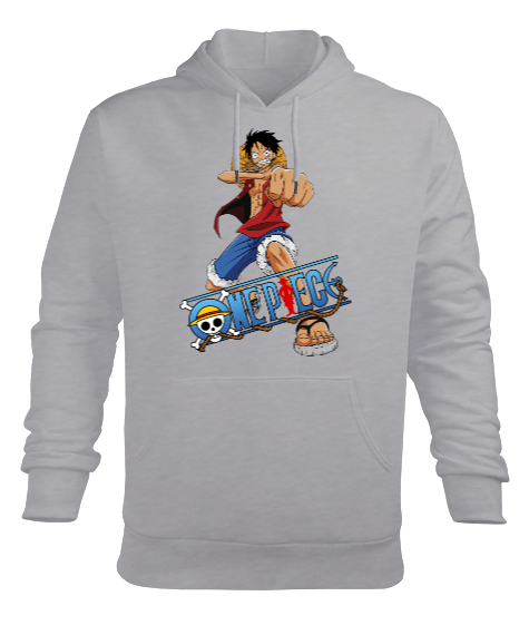 Tisho - Monkey D. Luffy Gri Erkek Kapüşonlu Hoodie Sweatshirt