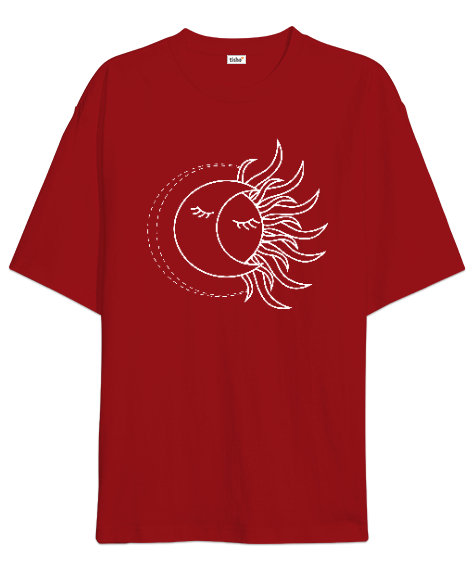 Tisho - Moon And Sun - Güneş ve Ay Kırmızı Oversize Unisex Tişört