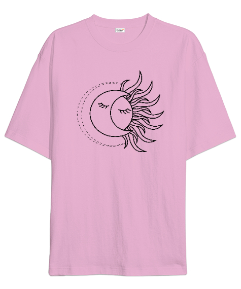 Tisho - Moon And Sun - Güneş ve Ay Pembe Oversize Unisex Tişört
