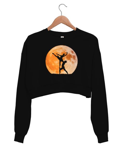 Tisho - Moon Dance - Ay Işığında Dans Siyah Kadın Crop Sweatshirt