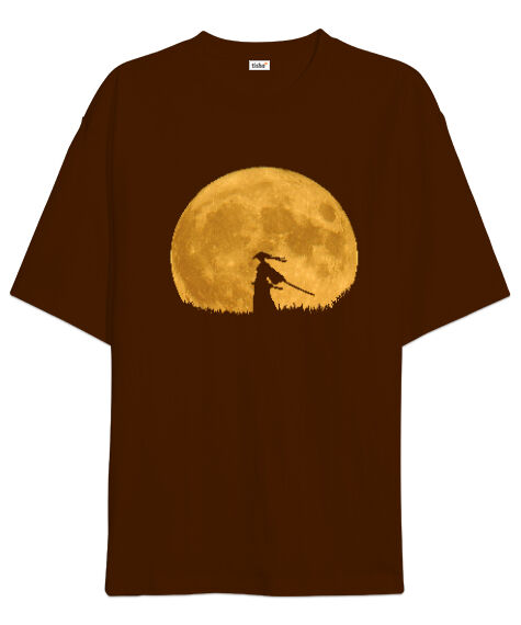 Tisho - Moon Samurai Kahverengi Oversize Unisex Tişört