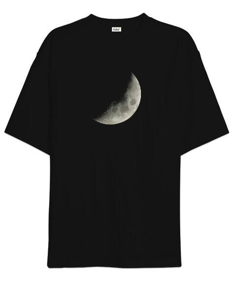 Tisho - Moon - Yarım Ay Siyah Oversize Unisex Tişört